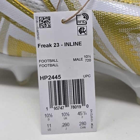 Adidas Freak 23 Inline Gold White Football Cleats HP2445 Men's Size 11 New - Picture 10 of 11